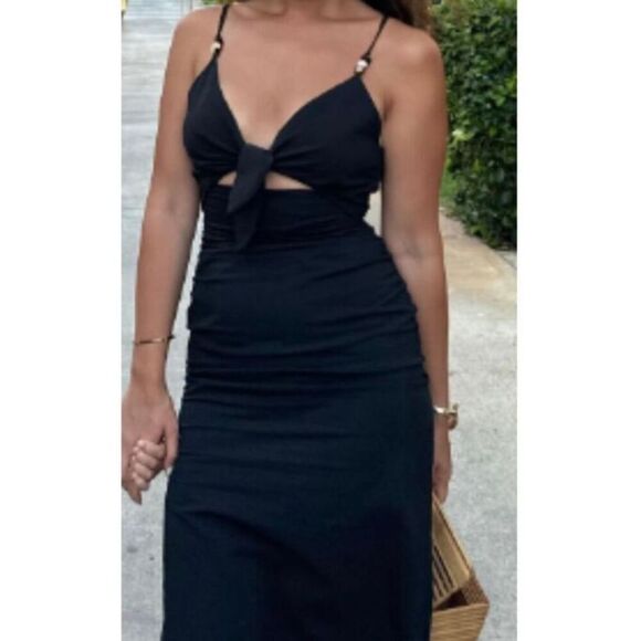 Zara, NWT women’s front tie black midi dress size small ￼ - Picture 1 of 9